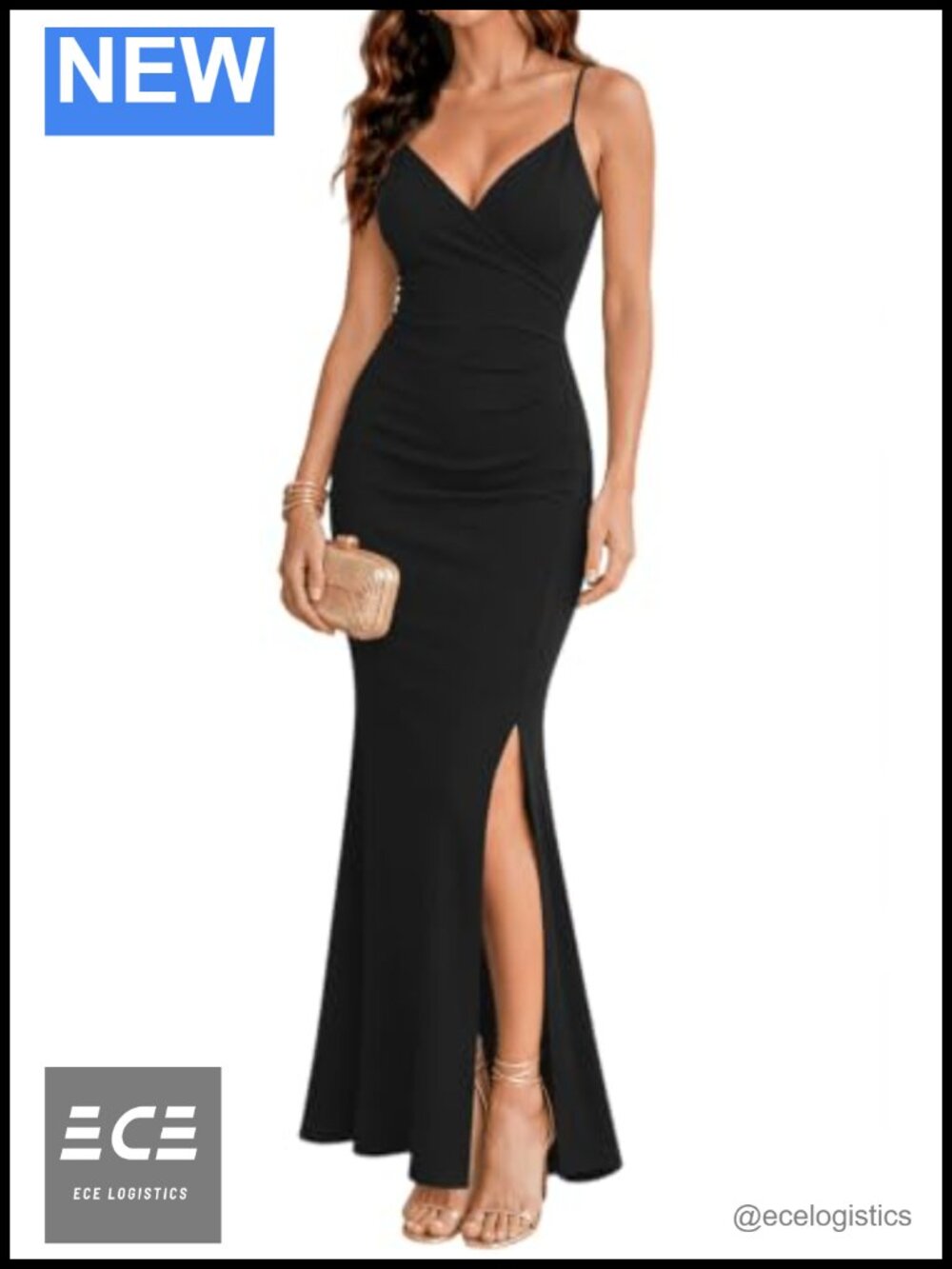WAYMAKER Women's V Neck Wrap Bodycon Maxi Mermaid Slit Formal Cocktail Dress